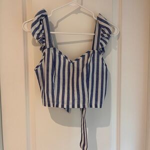 Blue and White Striped Crop Top Bow Back